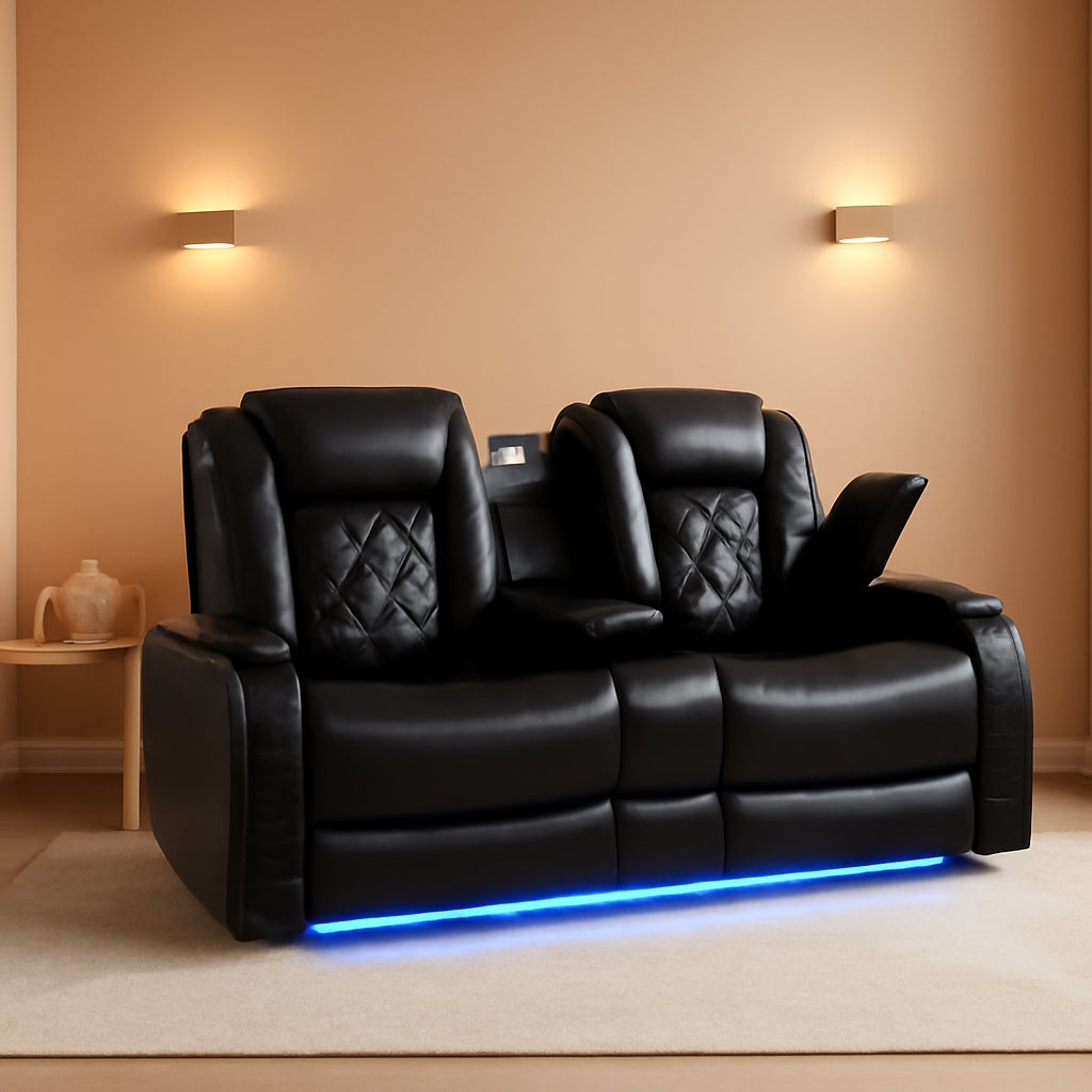 Electric Power Recliner Sofa Black With USB Charging Ports