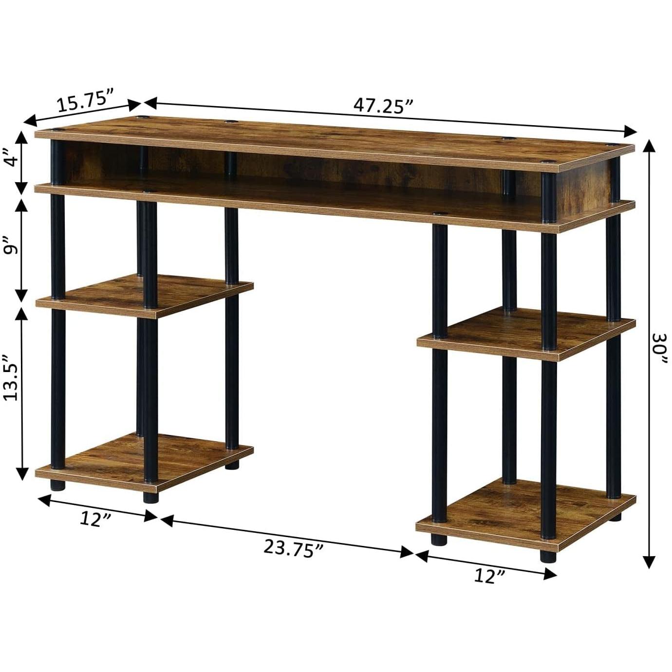 Barnwood Black Student Desk With Shelves 47 Inch No Tools