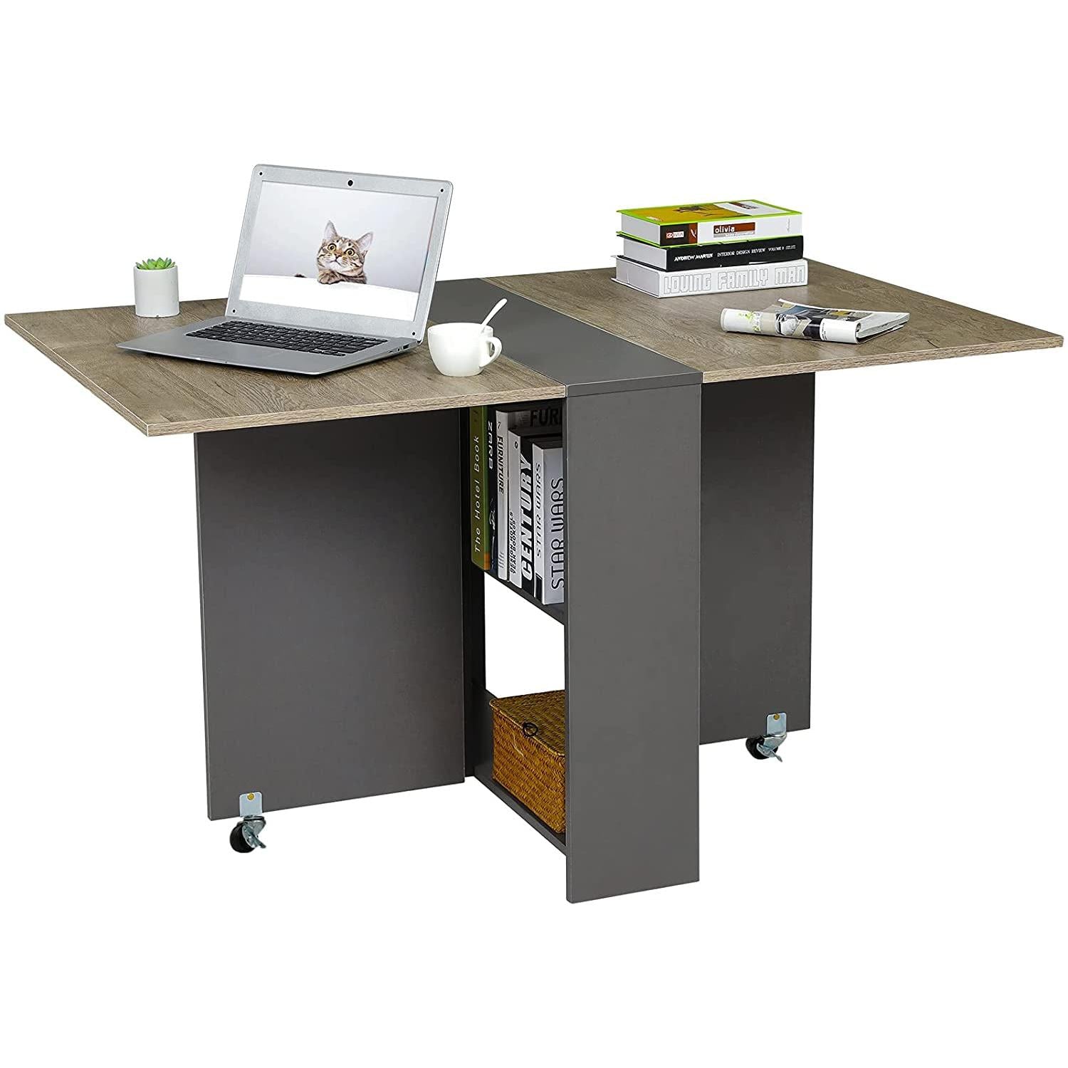 Folding Drop Leaf Dining Table With Wheels And Shelf