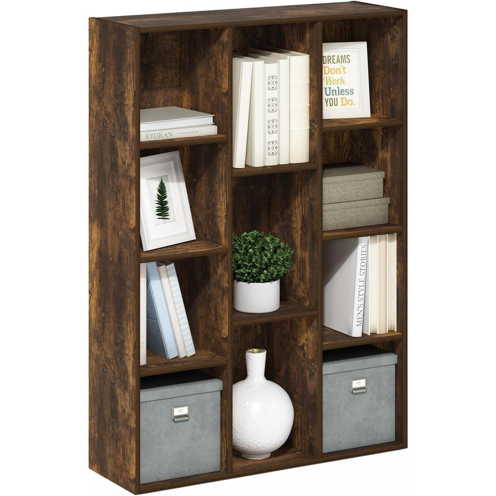 Luder 11-Cube Amber Pine Bookcase For Living Room Storage