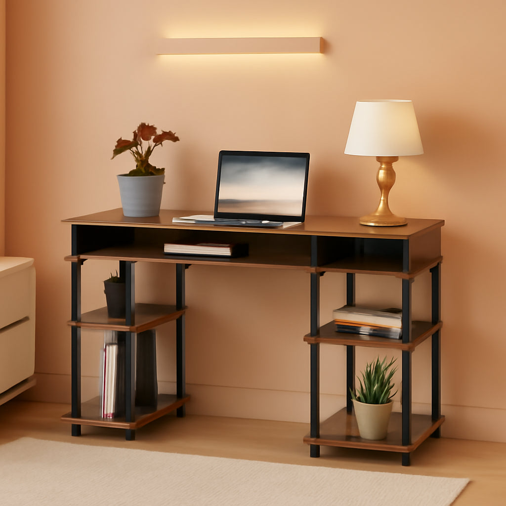 Barnwood Black Student Desk With Shelves 47 Inch No Tools