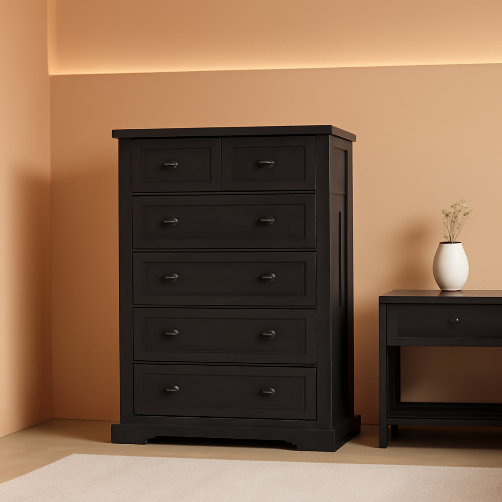 Tall Black Six Drawer Dresser Contemporary Storage