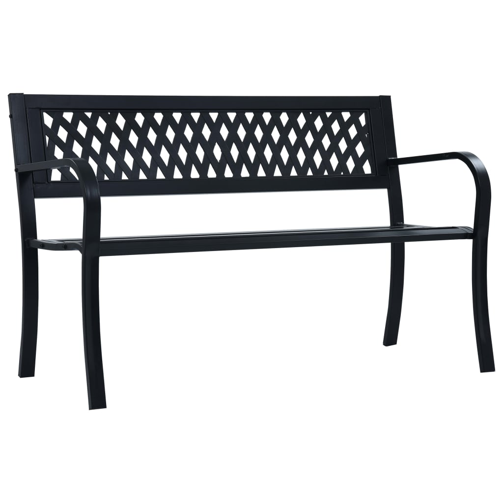 vidaXL Outdoor Patio Bench Park Outdoor Garden Bench with Armrests Black Steel