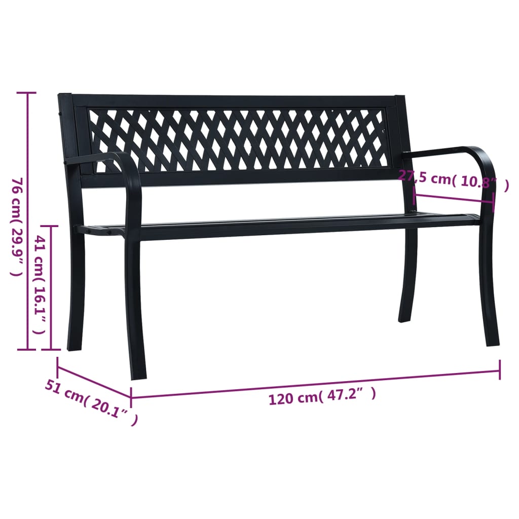 vidaXL Outdoor Patio Bench Park Outdoor Garden Bench with Armrests Black Steel