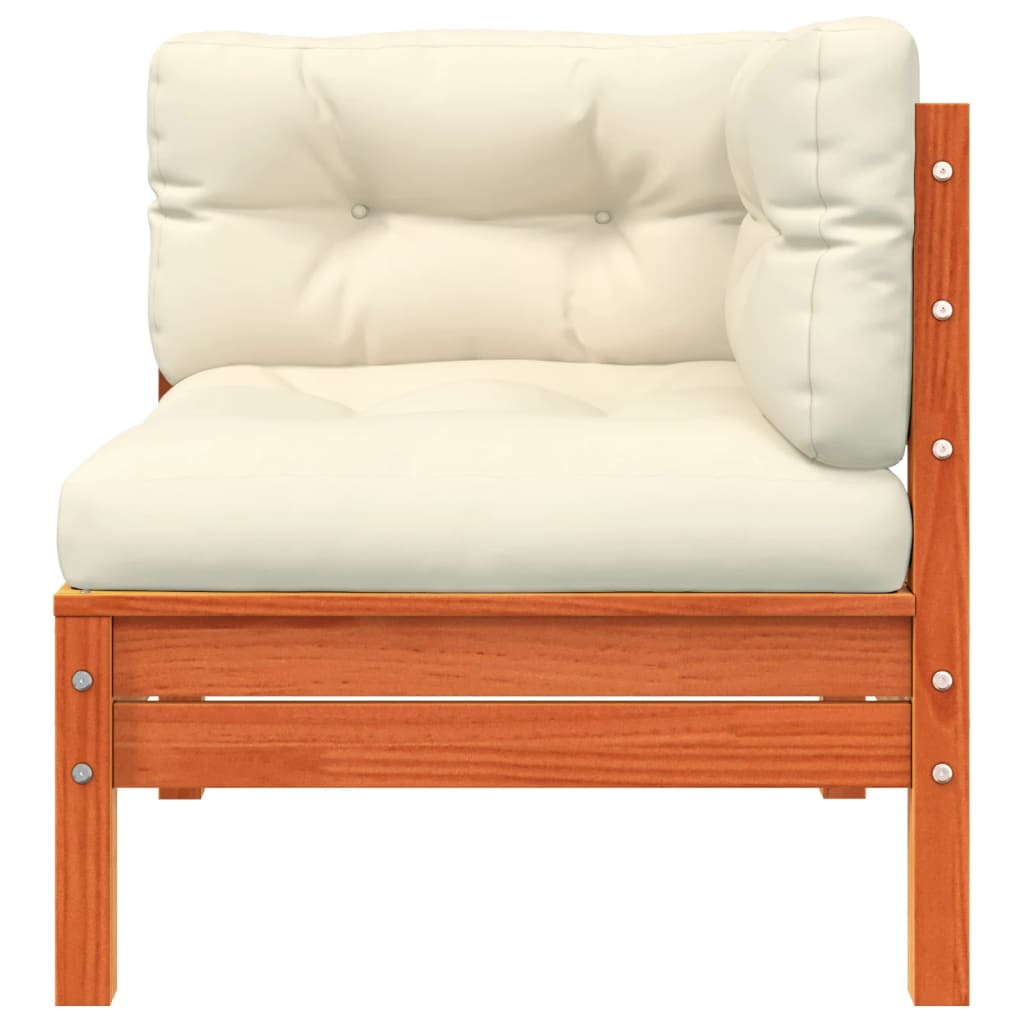 vidaXL Patio Sofa Corner with Cushions Wax Brown Solid Wood Pine