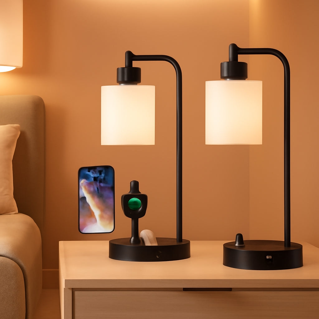 Industrial Black Dimmable Bedside Lamps With USB Ports