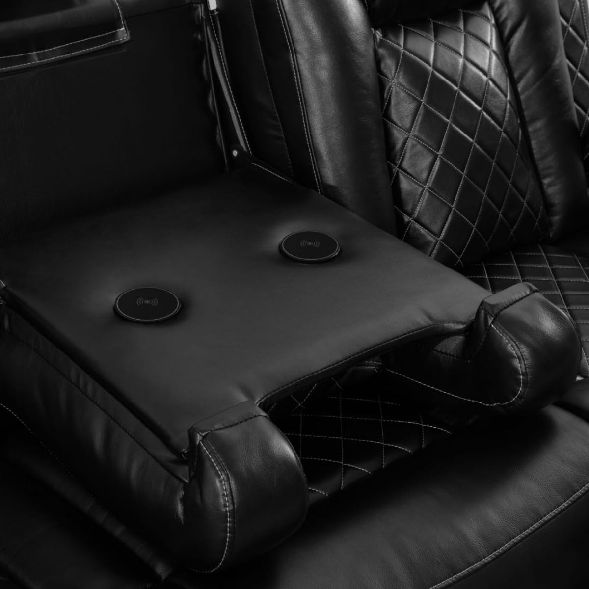 Electric Power Recliner Sofa Black With USB Charging Ports