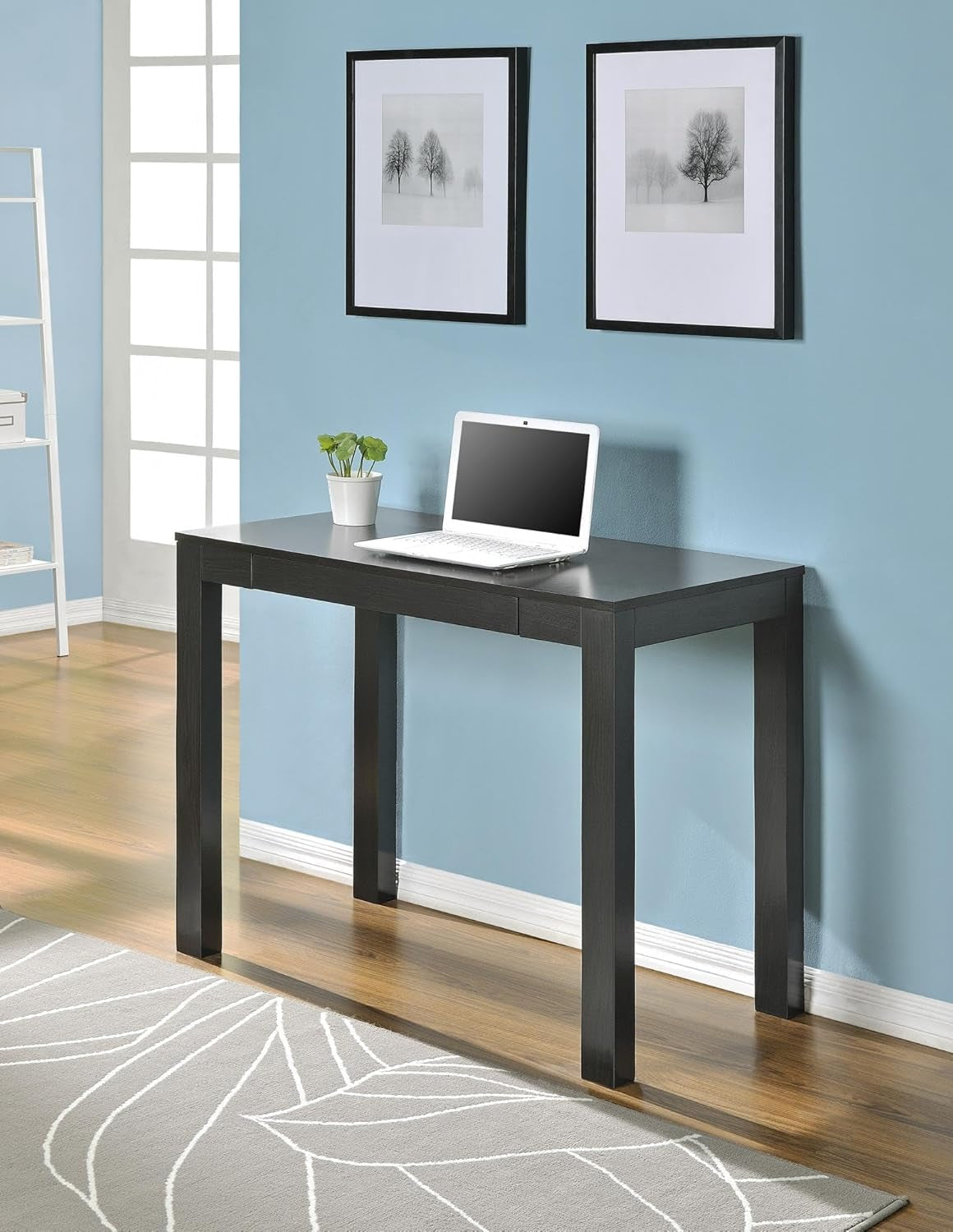 Espresso Parsons Desk With Compact Preassembled Desktop