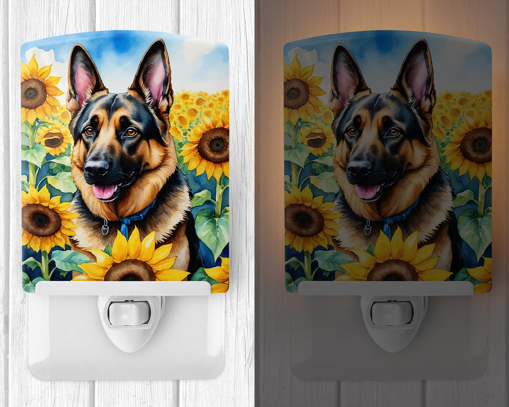 German Shepherd in Sunflowers Ceramic Night Light