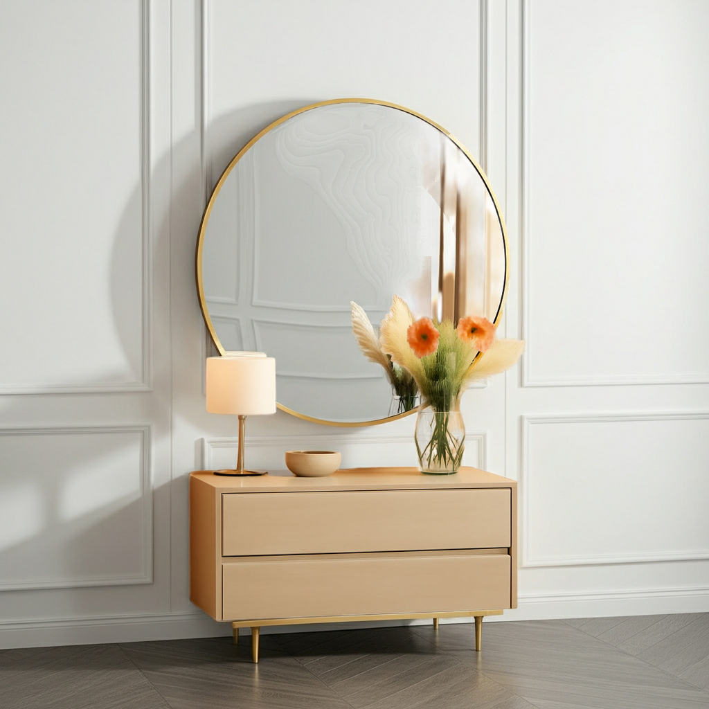 24 Inch Gold Round Mirror Shatterproof For Bathroom Hallway