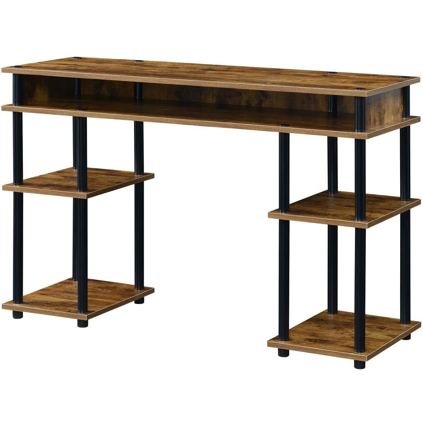 Barnwood Black Student Desk With Shelves 47 Inch No Tools