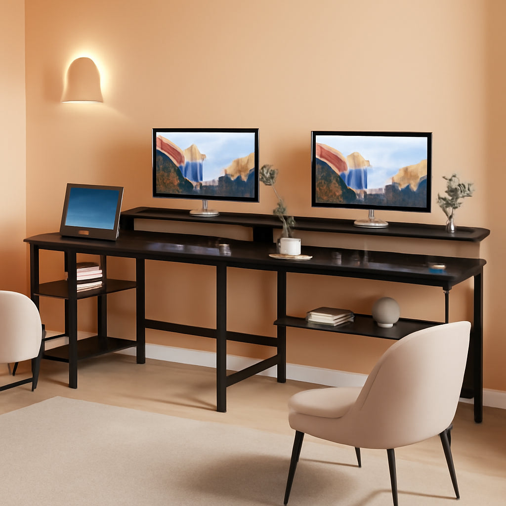 L-Shaped Computer Desk With LED Strip, 59.4in Wide, Black