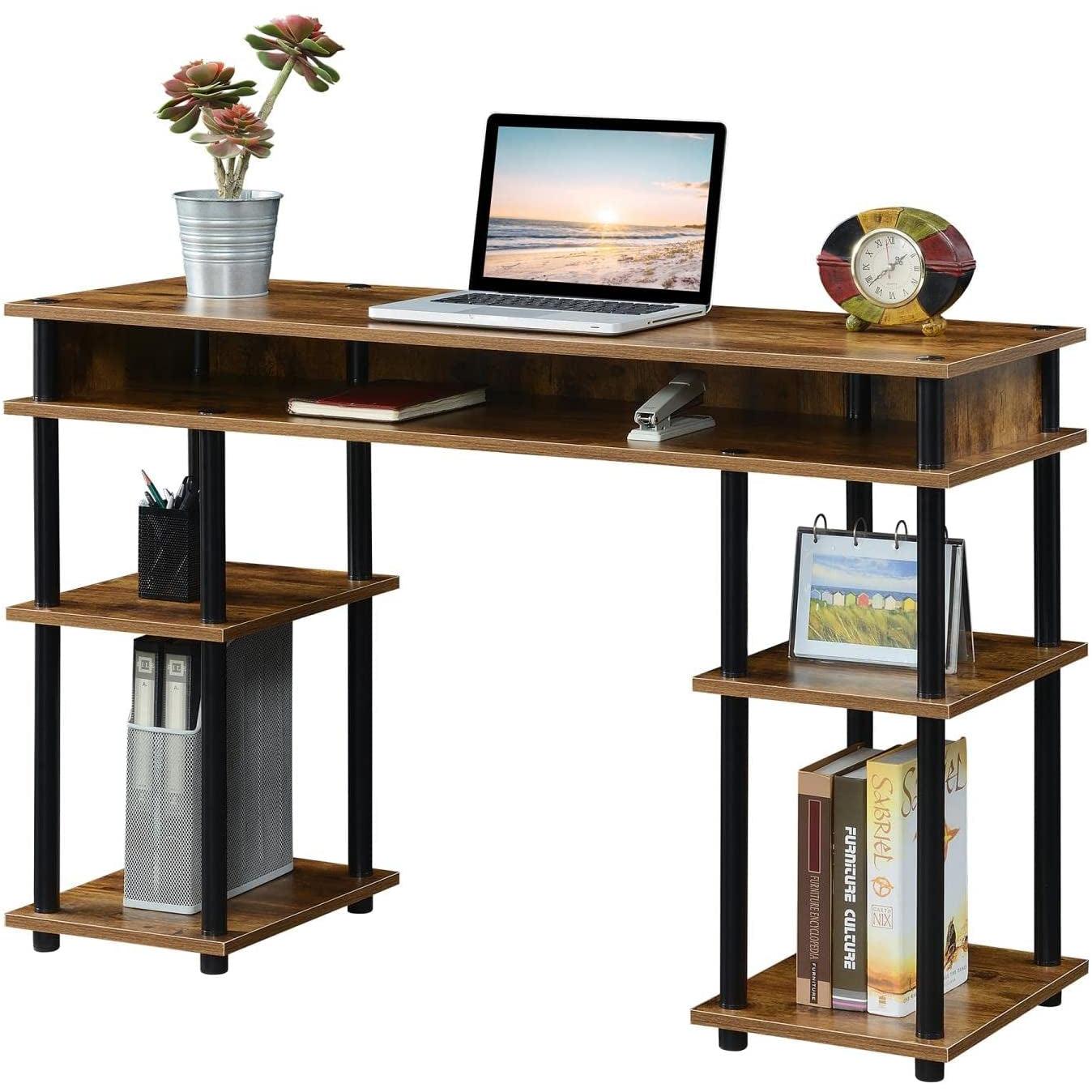 Barnwood Black Student Desk With Shelves 47 Inch No Tools