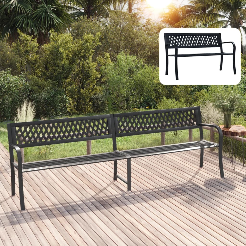 vidaXL Outdoor Patio Bench Park Outdoor Garden Bench with Armrests Black Steel